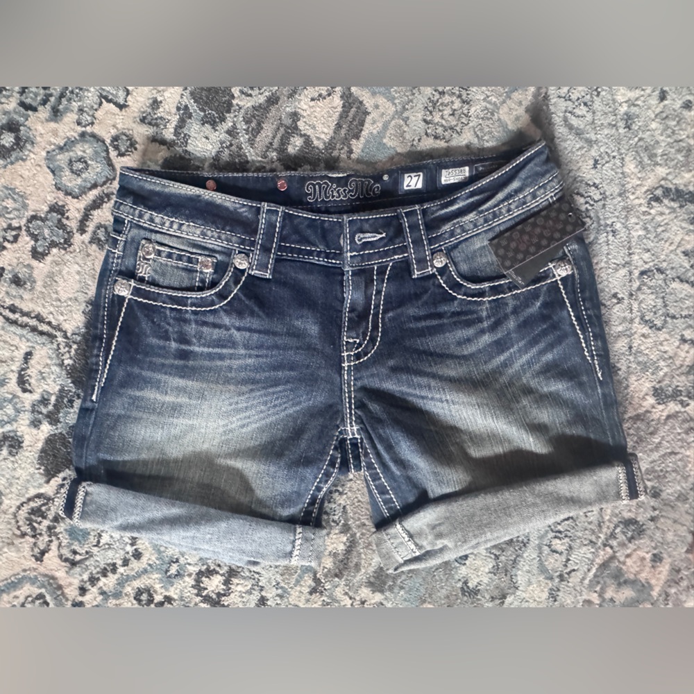 Miss Me Mid Rise embellished Denim Shorts Y2K
